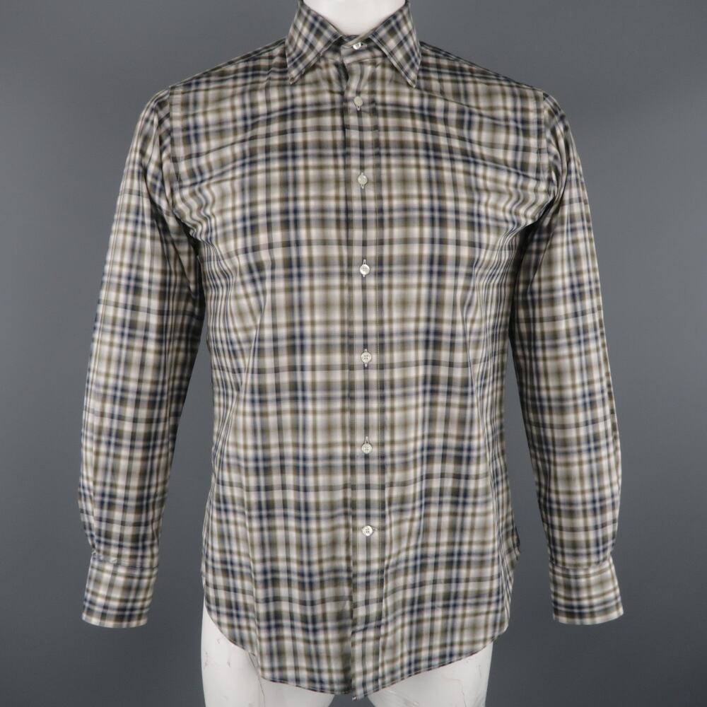 ETRO Size S Green Plaid Button Up Long Sleeve Shirt